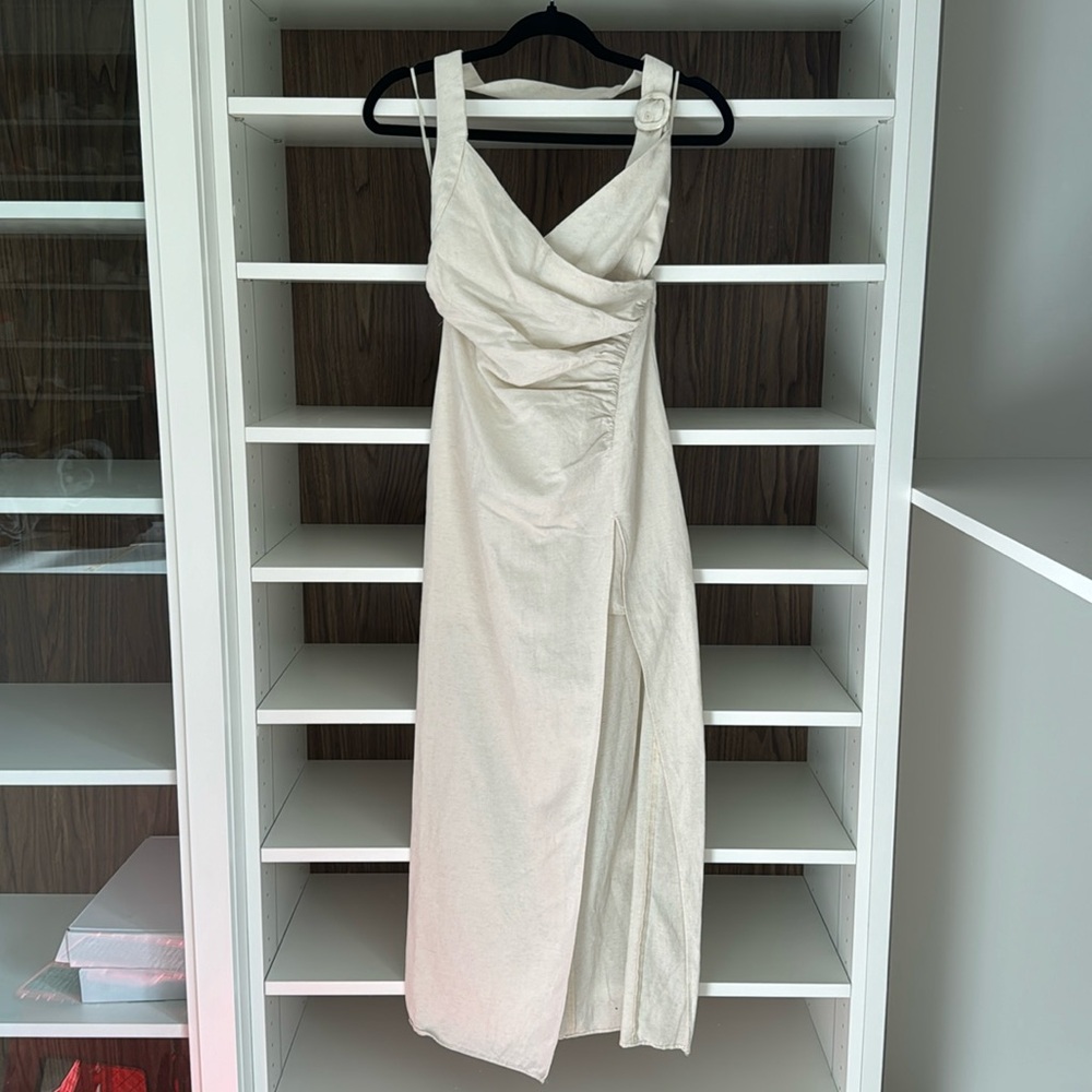 Zara Cream Maxi Dress with Draped Bodice